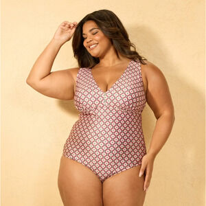 Shade & Shore Geometric Print Tummy Control Swimsuit XL (16) - NWT